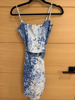 Reformation Blue and White Tie-Dye Slip Mini Dress